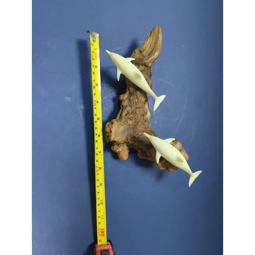 Vintage John Perry 9 In Dolphin Sculpture with Burlwood Base Collectible Figures